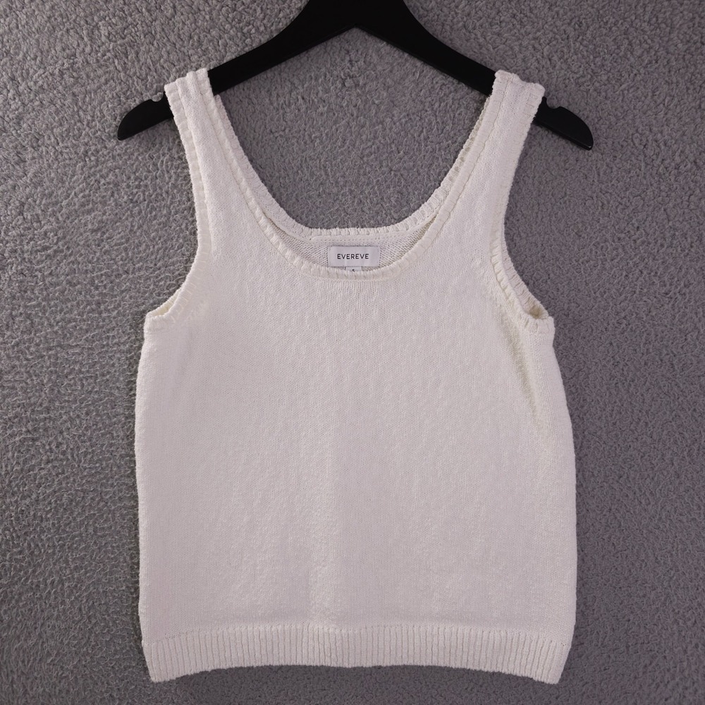 Evereve Sweater Tank Top Womens Small Cream White Sleeveless Scoop Neck Cotton
